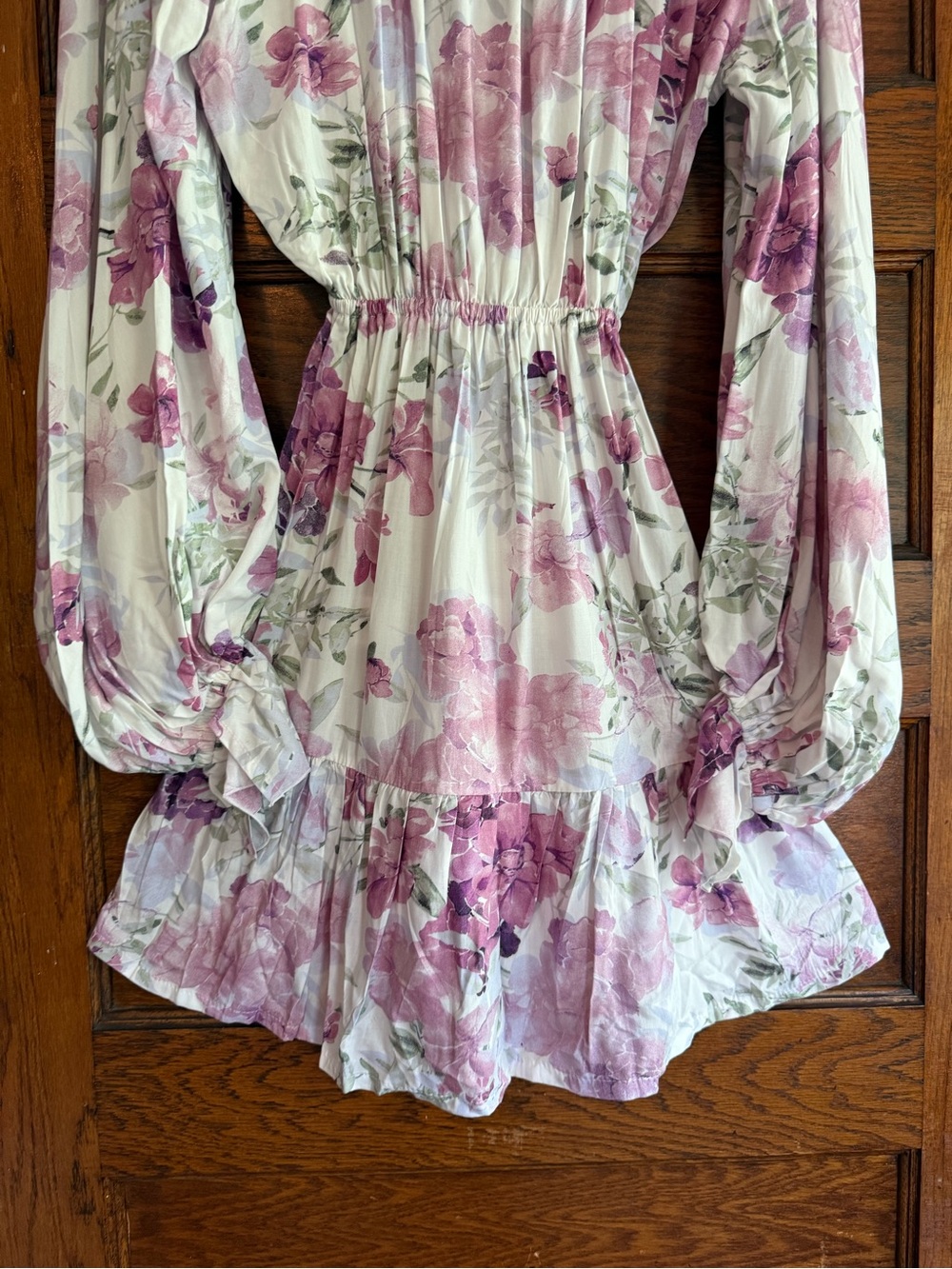NWT BALI ELF Balloon Sleeve Ruffle V Neck Mini Dress Flowy Floral Alice US M - Picture 14 of 16